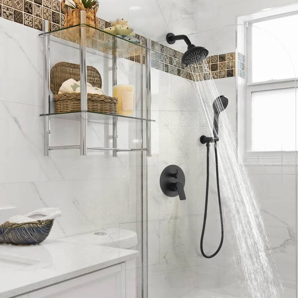 Solid Brass Pressure Balanced Bathroom Shower Faucet Set with 5-Function Rain Shower Head