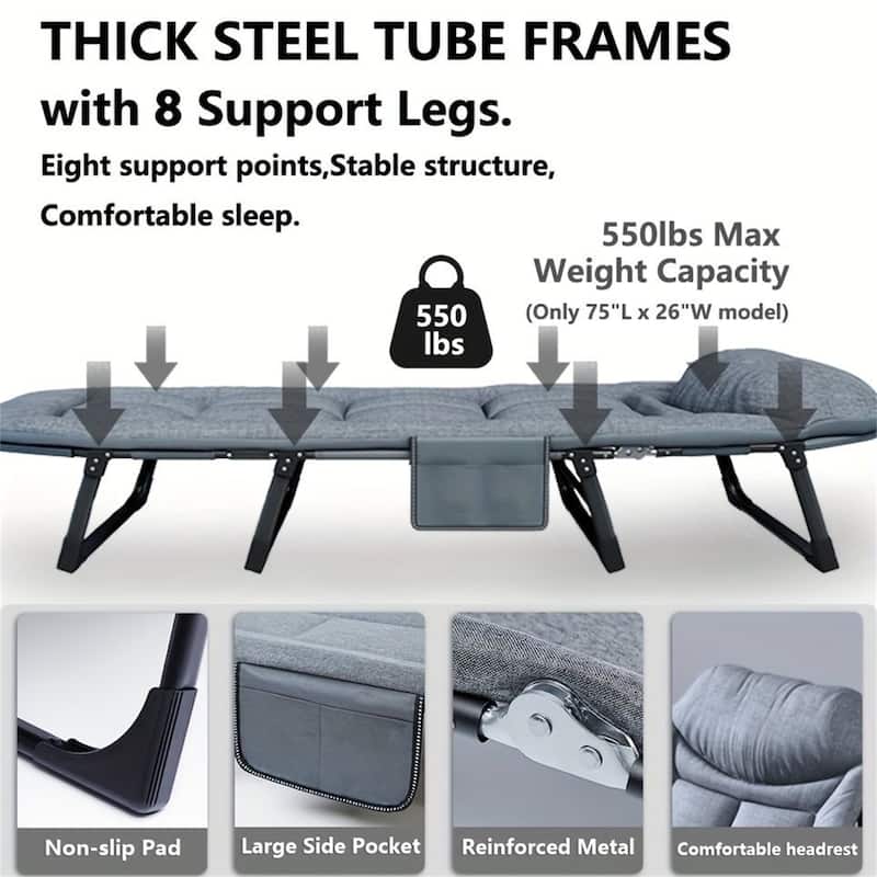 Portable Folding Camp Bed with Mattress, Multi-Functional Nap Cot