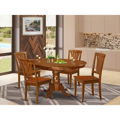Modern 5 Piece Dining Set - Oval Table with Leaf & 4 Chairs - Saddle Brown Finish