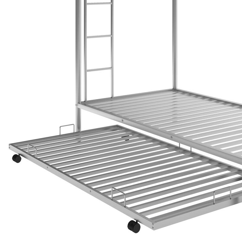 Twin Over Twin Bunk Bed w/Trundle, Metal Bedframe for 3, Space Saving