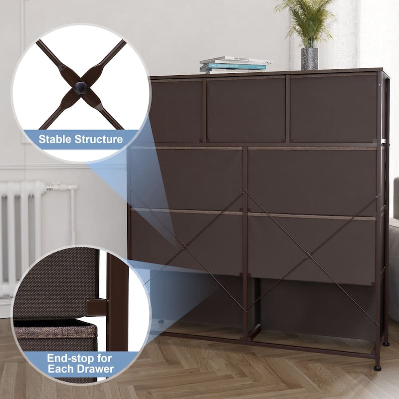 Home Extra Wide Closet Dresser Storage Tower Organizer Unit 9 Drawers