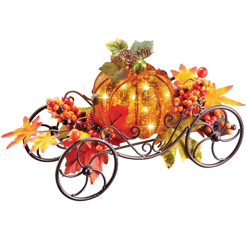 Solar Pumpkin Lighted Coach Wagon Fall Decor - NO SIZE