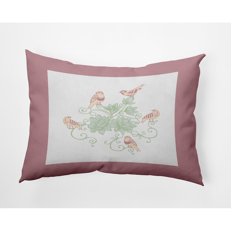 Birds And Flowers Decorative Throw Pillow - Romantic Purple - 14" x 20"