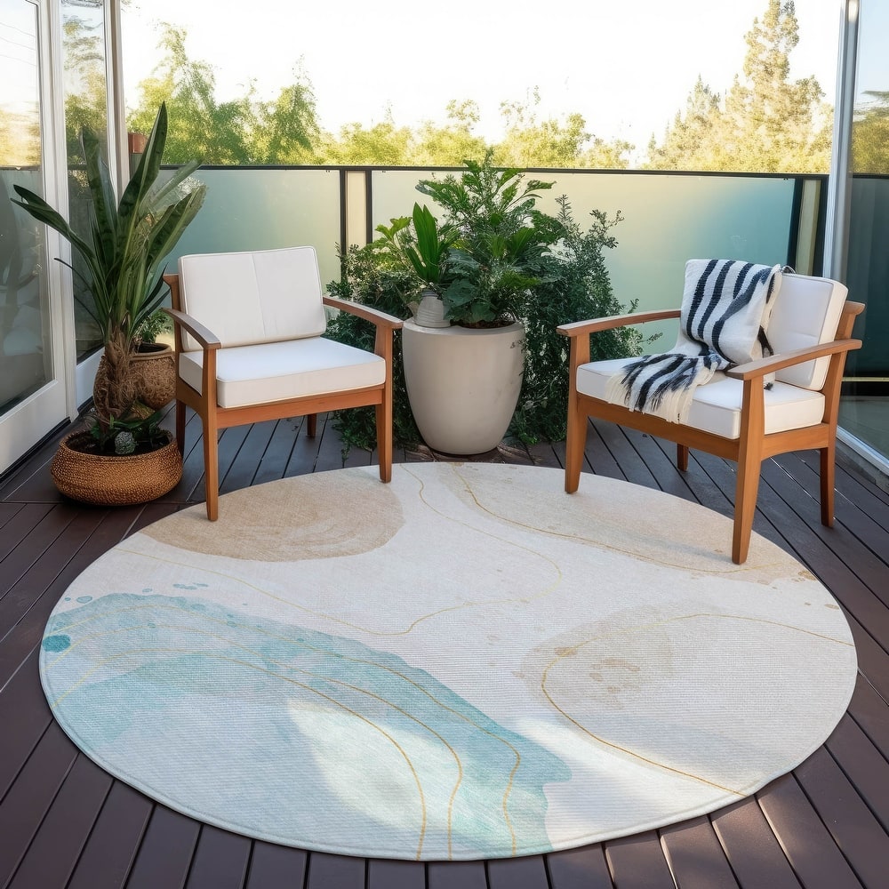 Machine Washable Indoor/ Outdoor Modern Shapes Chantille Rug