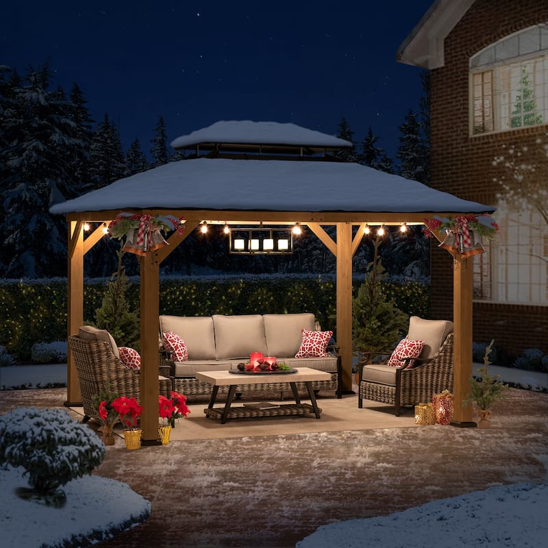Sunjoy Outdoor Cedar Wood Frame Patio Gazebo Steel Hardtop