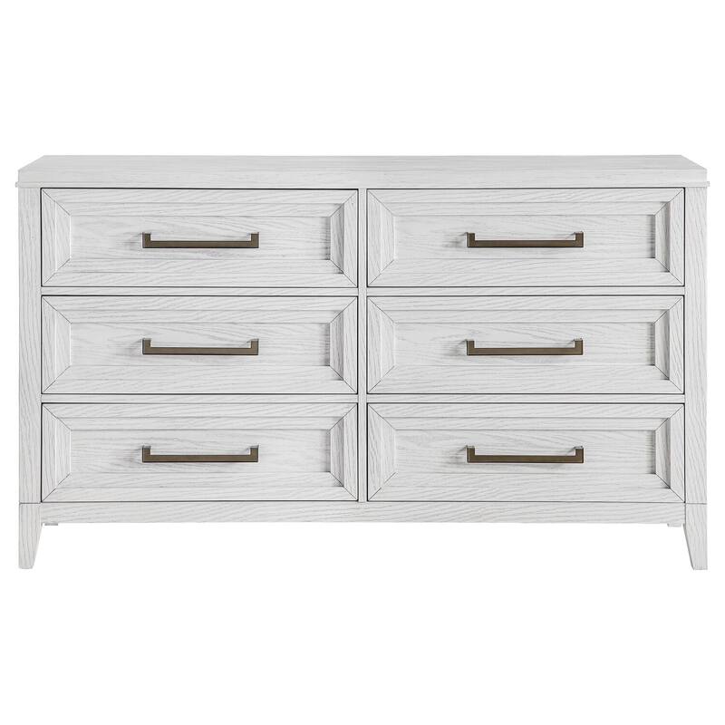 6-Drawer Distressed White Bedroom Dresser with Rustic Finish, Smooth Glide Hardware, and Spacious Storage Space