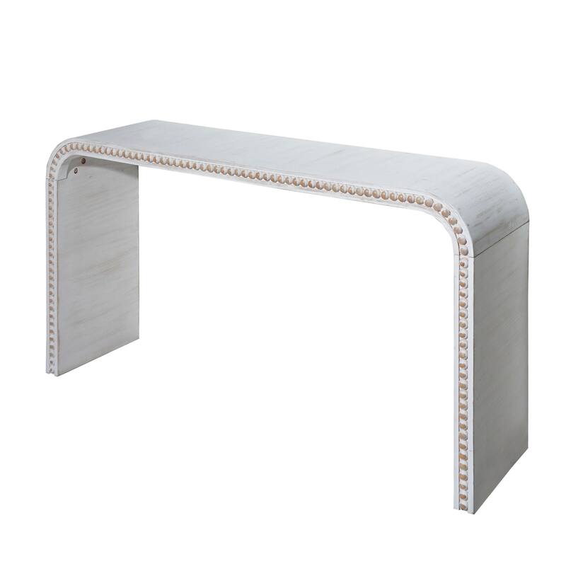 Modern Wood Console Table, Curved Waterfall-Style Table with Wood Beads, for Entryway, Hallway, Living Room and Foyer, White