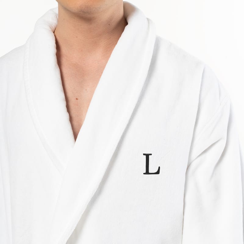 Authentic Hotel and Spa 100% Turkish Cotton Personalized Unisex Anovia Velour Bathrobe - Black Block Font