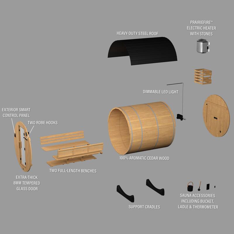 Backyard Discovery Paxton 4-6 Person Outdoor Barrel Sauna, 9kW Heater