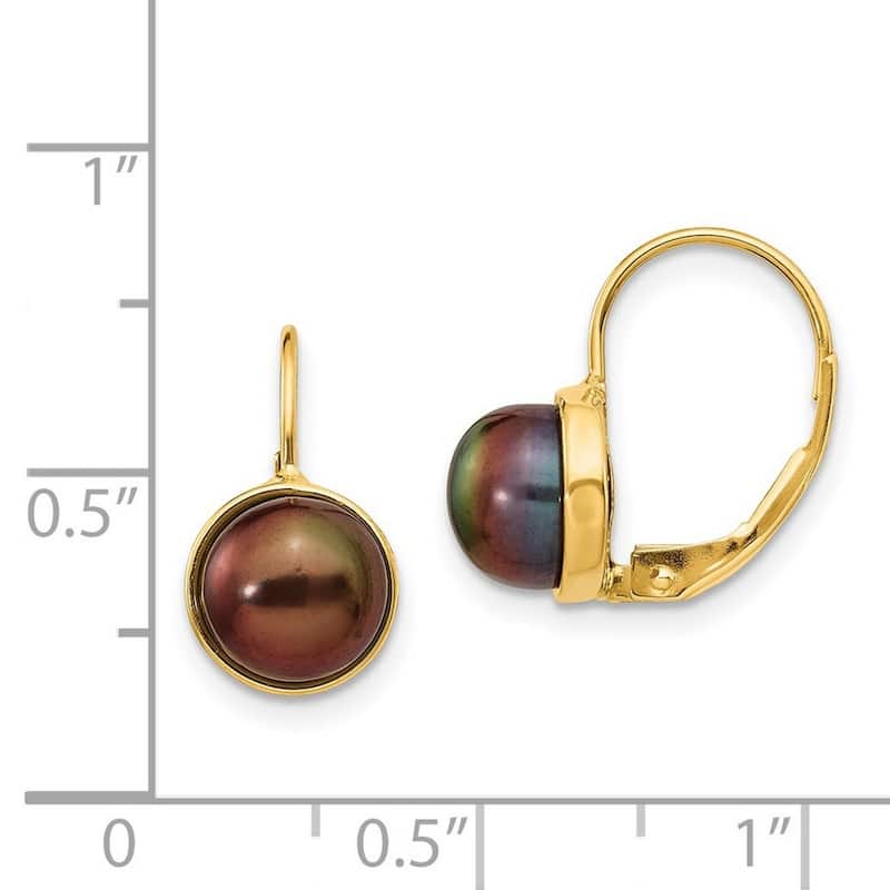 Curata 14k Yellow Gold 6.5-7mm Black Freshwater Cultured Button Pearl Leverback Earrings (16x8mm)