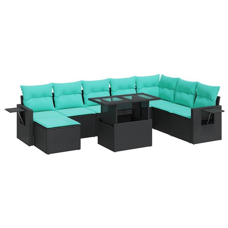 vidaXL Patio Sofa Set with Cushions Table and Couches 9 Piece Poly Rattan - 24.4 x 24.4 x 27.2