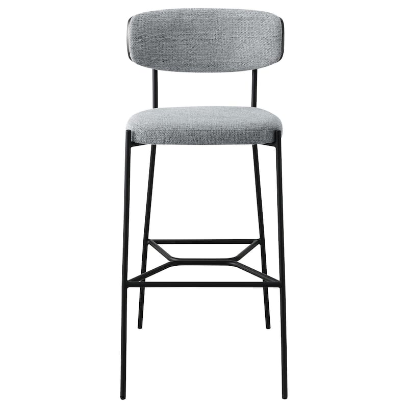 Ellina Pub Height Bar Chair Set of 2, Gray Fabric, Black Metal 30 Inch