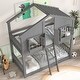 preview thumbnail 3 of 8, Grey Twin over Twin Wood House Bunk Bed with Roof and Ladder