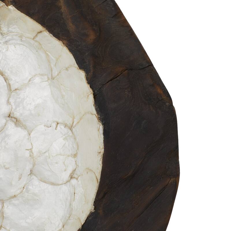 Teak Wood Handmade Live Edge Free Form Decorative Bowl with Capiz Interior - Brown - Roche River Decor