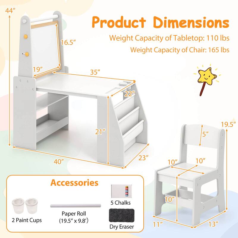 Costway Kids Art Table and Chair Set with Easel & Chair Whiteboard & - See Details