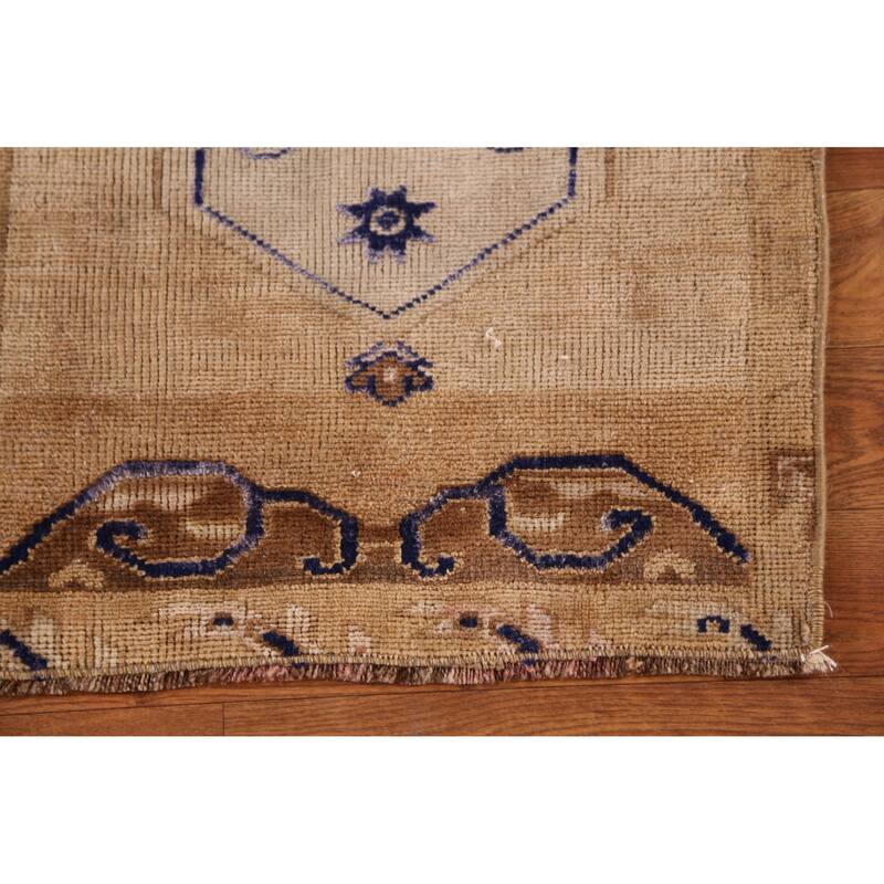 Hand Knotted Oriental 100% Wool Carpet Transitional Geometric Beige & Ivories Anatolian Area Rug - 2' 6'' X 1' 7''