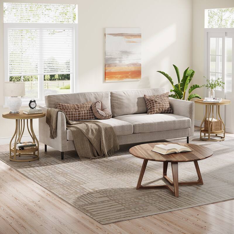 2-Tier Round End Side Table, Modern Nightstand