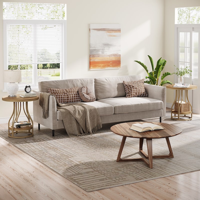 Round End Table, 2-Tier Side Tables, Modern Bedside Table, Small Chirside Tables for Couch Side