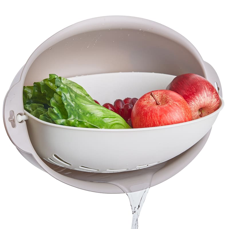 Javlergo Double Layer Oval Colander with Rotatable Design BPA Free PP Material Dishwasher Safe for Indoor Outdoor Use Barbecue