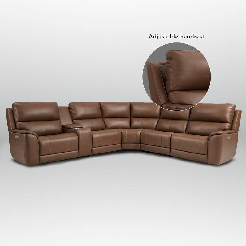 123" W Premium Genuine Leather Triple-Power Double Width Sectional Sofa with Console, Zero Gravity, USB & Type-C Ports