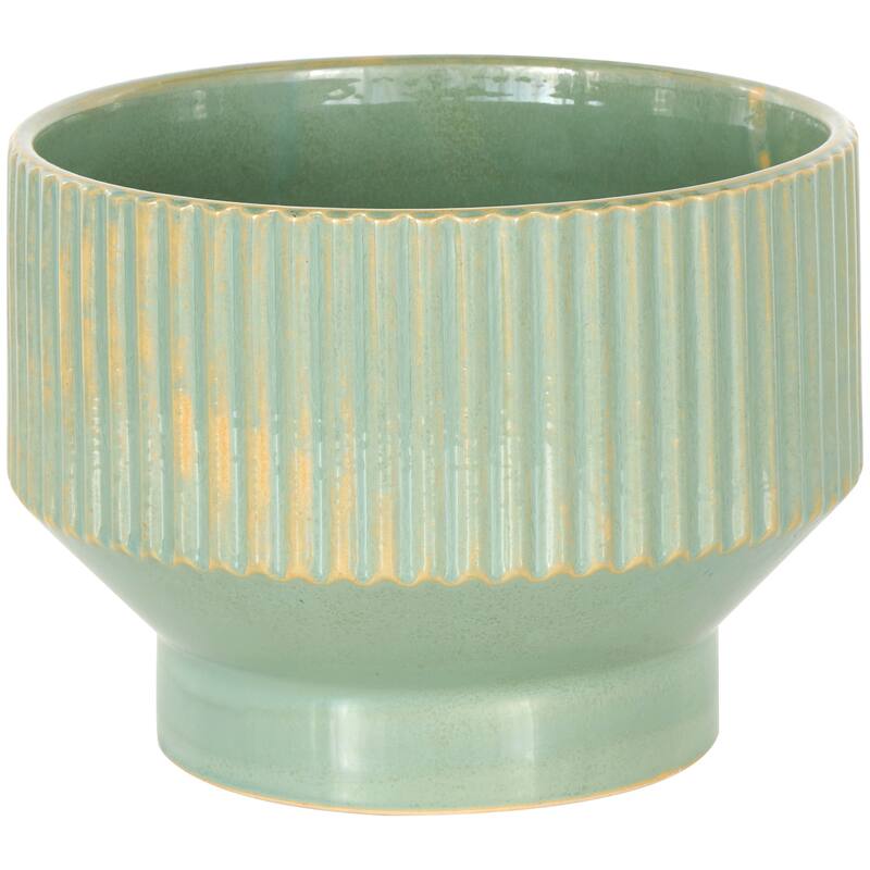 Green, Cream or White Ceramic Wide Planter with Linear Grooves and Tapered Bases (Set of 3)