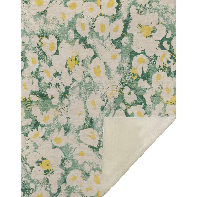 Premium Machine Washable Modern Floral Sherpa Throw Blanket