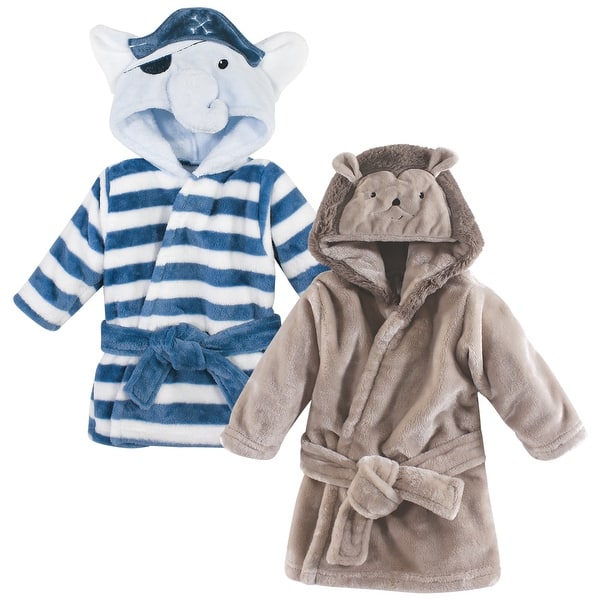 slide 1 of 1, Hudson Baby Infant Boy 2Pc Plush Animal Face Bathrobe, Pirate Elephant Hedgehog, 0-9 Months 0-9 Months - Pirate Elephant Hedgehog