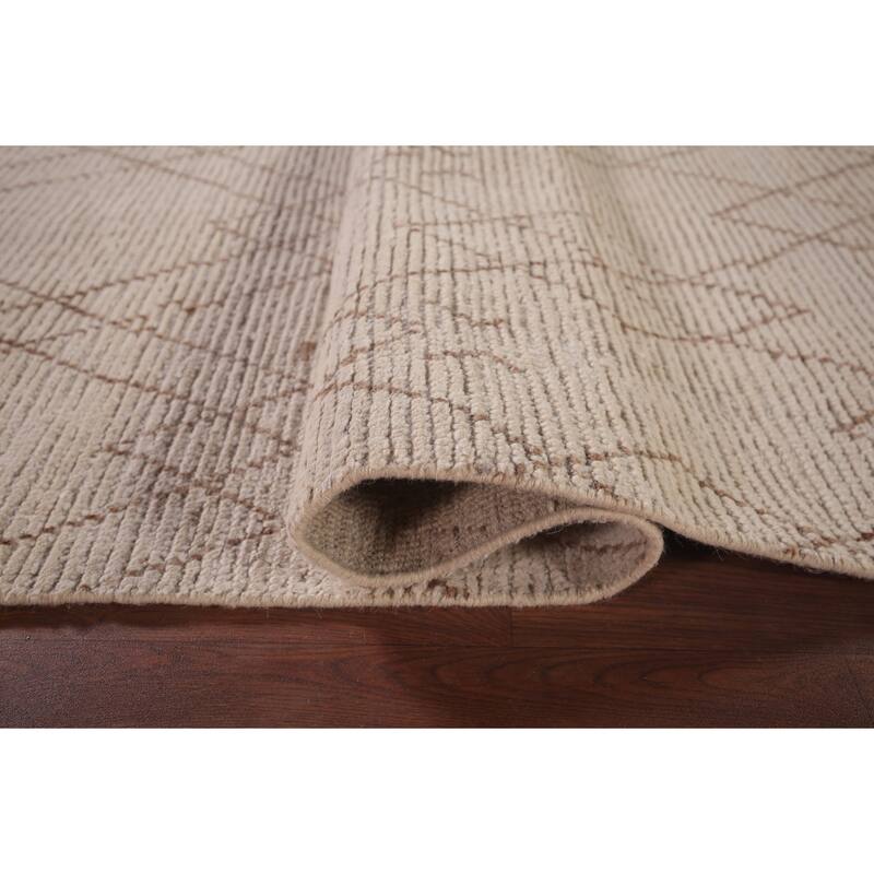 Ivory Trellis Moroccan Oriental Runner Rug Hand-Knotted Wool Carpet - 3'9"x 13'0"