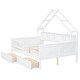 preview thumbnail 10 of 26, Full Size House Platform Bed with LED Light, 2 Drawers & Storage Shelves, Wooden House-Shaped Daybed Sofa Bedframe w/ Guardrail
