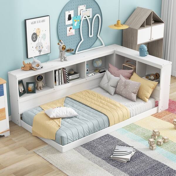 slide 2 of 15, Twin Size All-in-One Wood Daybed with Storage Cabinets Floor Bed & USB Ports Storage Bed No Box Spring Needed, Easy Assembly White