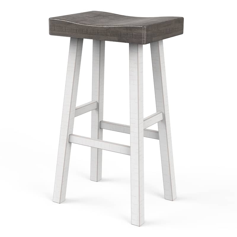 31" Farmhouse Gray Solid Wood Backless Set of 2 Saddle Stool