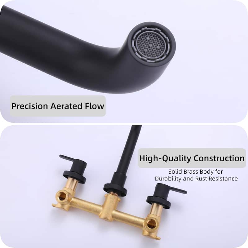 Modland Wall-Mounted Modern Bathroom Sink Faucet Double Handle 3 Hole with Valve