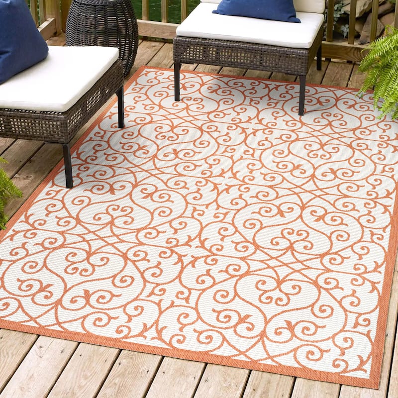 JONATHAN Y Ourika Textured Weave Indoor/Outdoor Area Rug - 3 X 5 - Cream/Orange