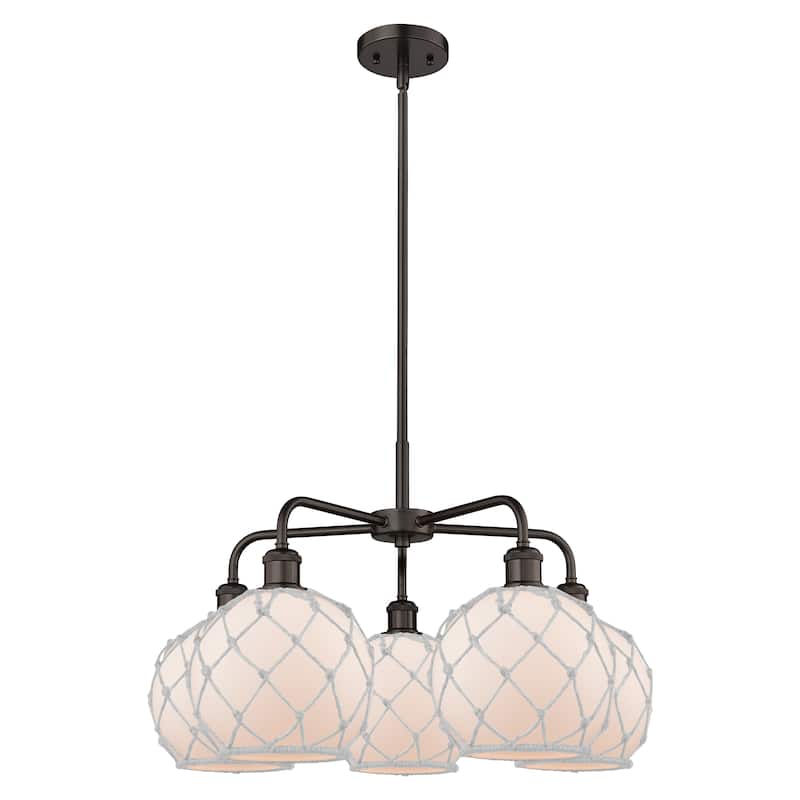 Innovations Lighting Endless Possibilities Ballston - Farmhouse Rope - 5 Light 27" Stem Hung Chandelier - White Glass with White Rope/Oil Rubbed Bronze