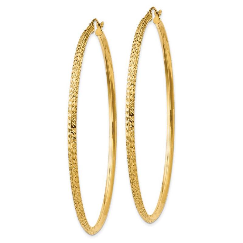 Curata 14k Yellow Gold Knife Edge Sparkle Cut Hoop Earrings - 65mm long 2.5mm Thick Jewelry Gifts for
