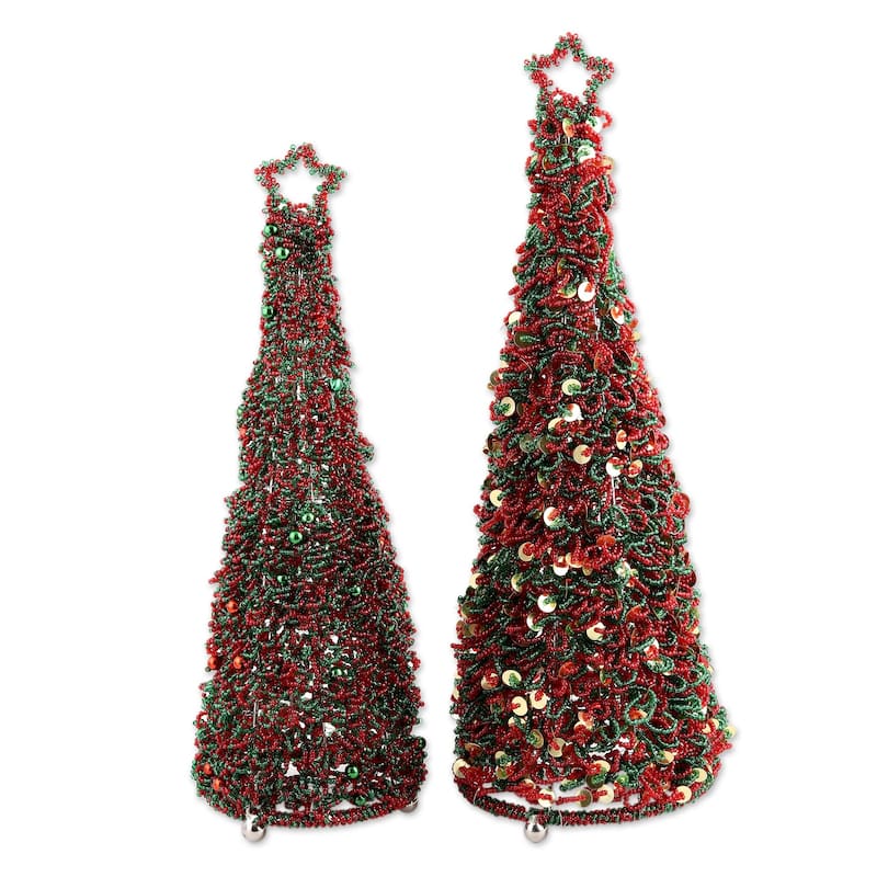 Novica Handmade Sparkling Christmas Glass Beaded Holiday Decor (Pair)