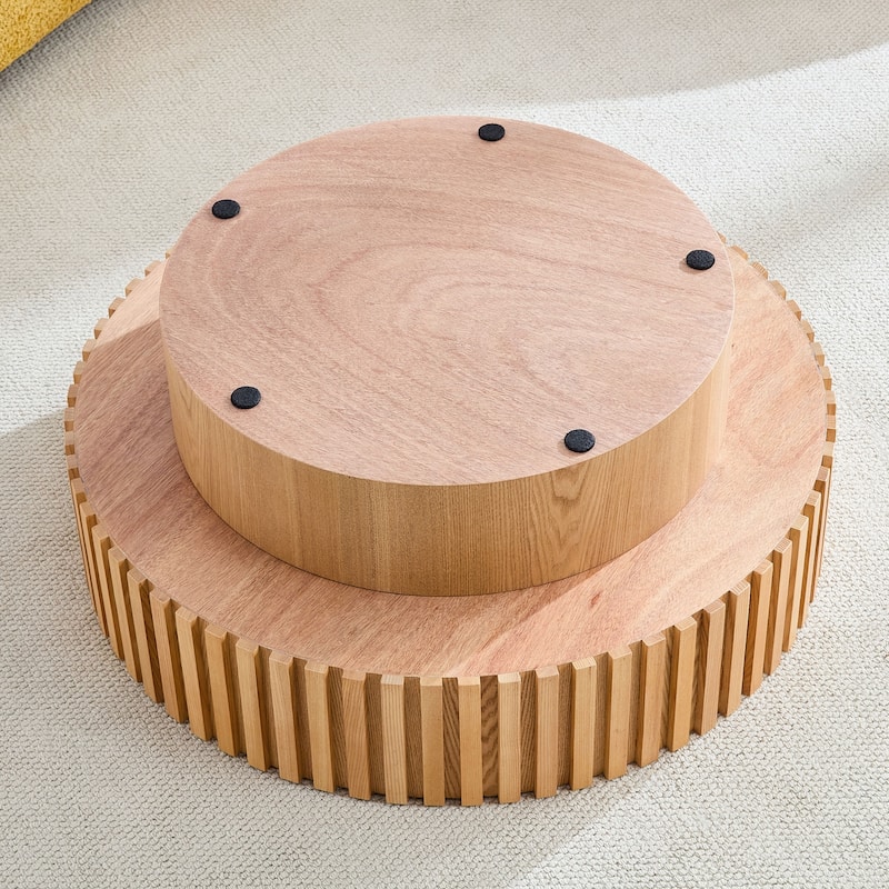31.49'' Round Coffee Table with Storage Small Coffee Table for Apartment - Natural