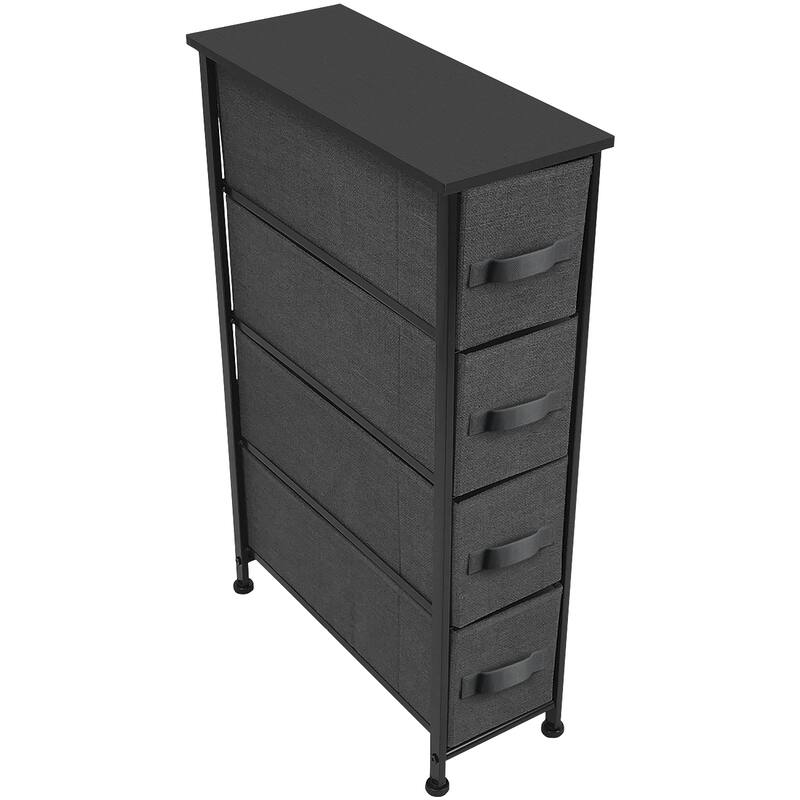 Narrow Dresser Tower with 4 Drawers - Vertical Storage for Bedroom - Black