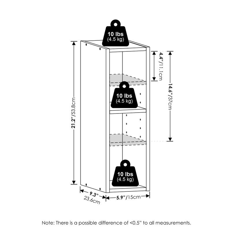 21.18 in. Tall White Wood 2-Shelf Bookcase