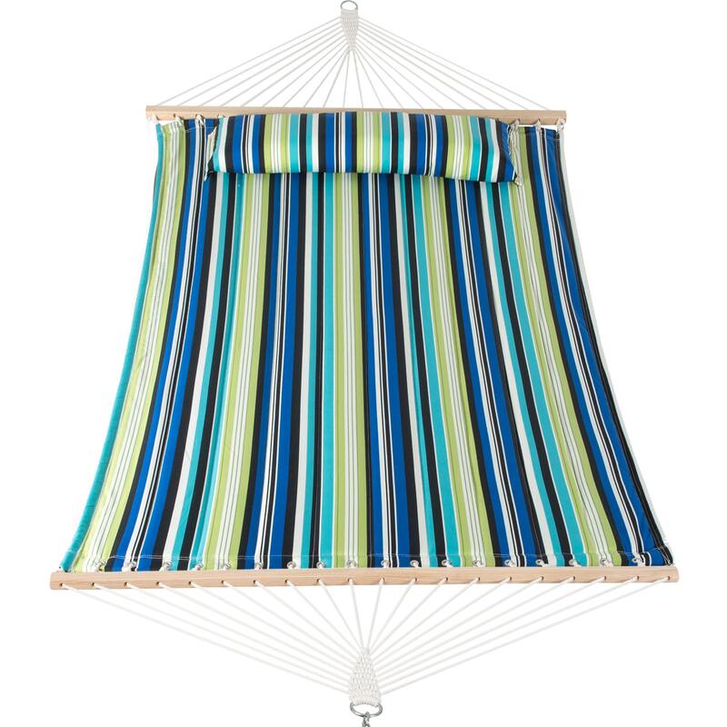 78'' Quilted 2 Person Hammock Beach Swing with Spreader Bars&Pillow - 55.1*122*1 - Green&Blue