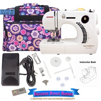 Janome Jem Gold Plus 661G Trim- Stitch Sewing Machine + Bundle