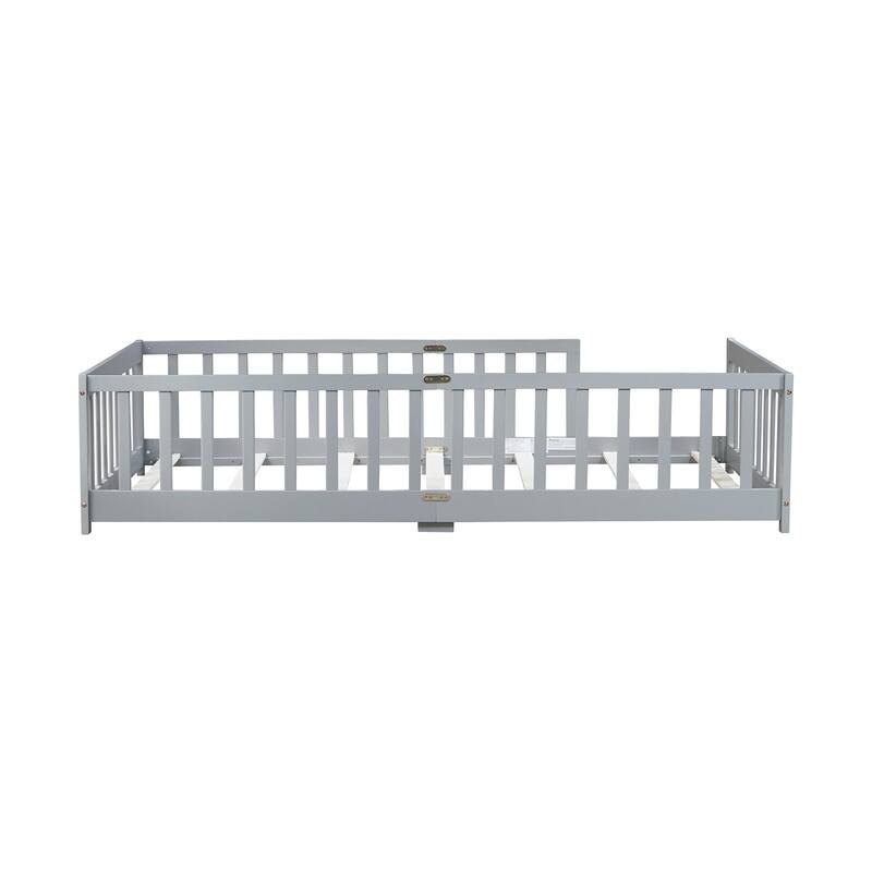 Twin Floor Platform Bed with Fence without Door