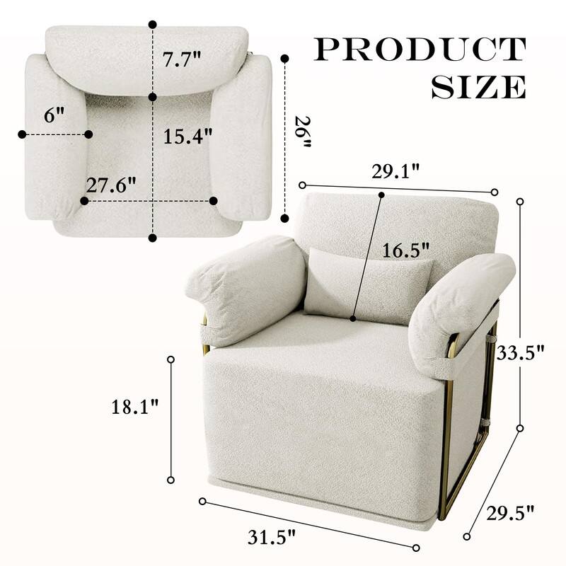 360 Degree Square Swivel Accent Sofa Chair with Gold Metal Legs