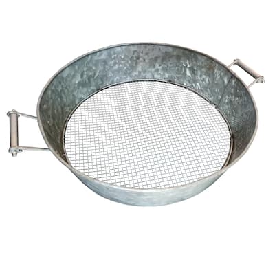 Flared Metal Compost Sifter with Wire Mesh Base and Side Handles, Silver