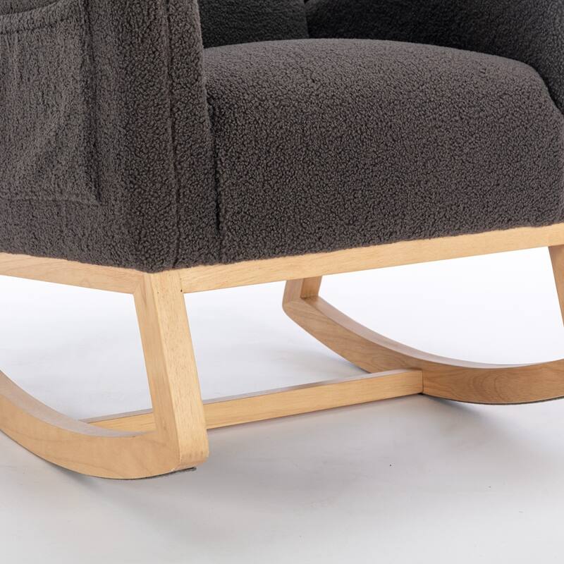 Modern Teddy Fabric Rocking Chair With Packet Wood Leg