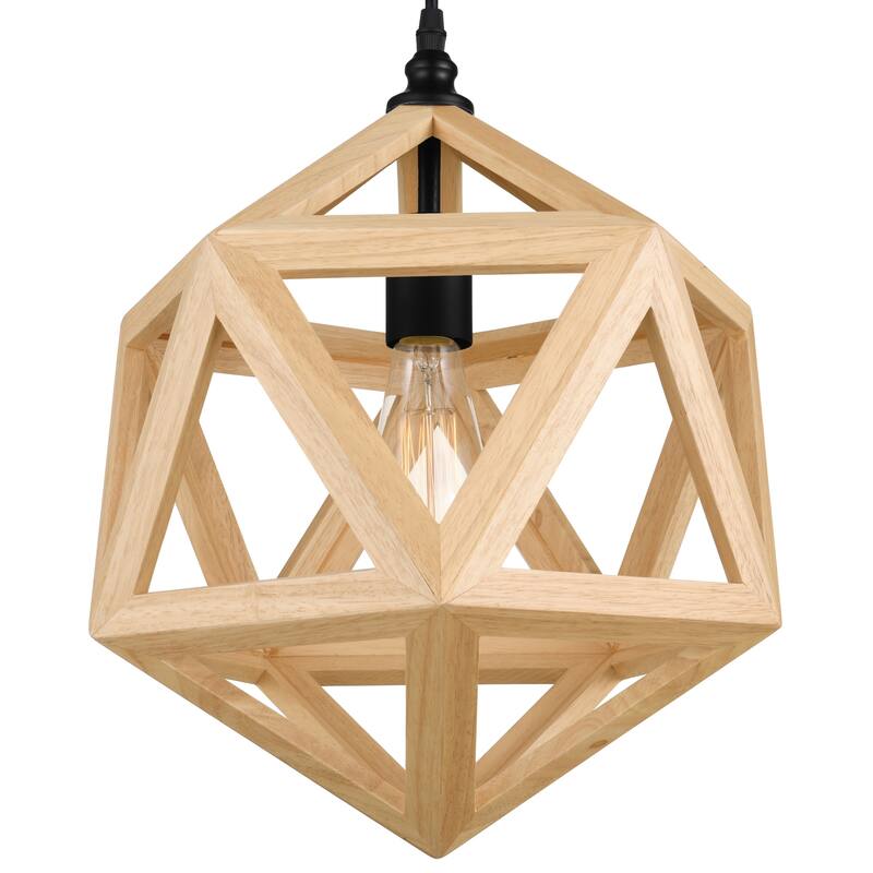 Lante 1 Light Pendant With Black & Wood Finish - Black/Wood