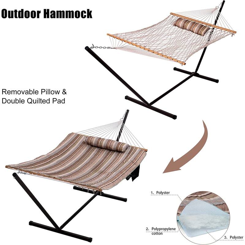Outdoor Cotton Rope Hammock with 12FT Steel Stand