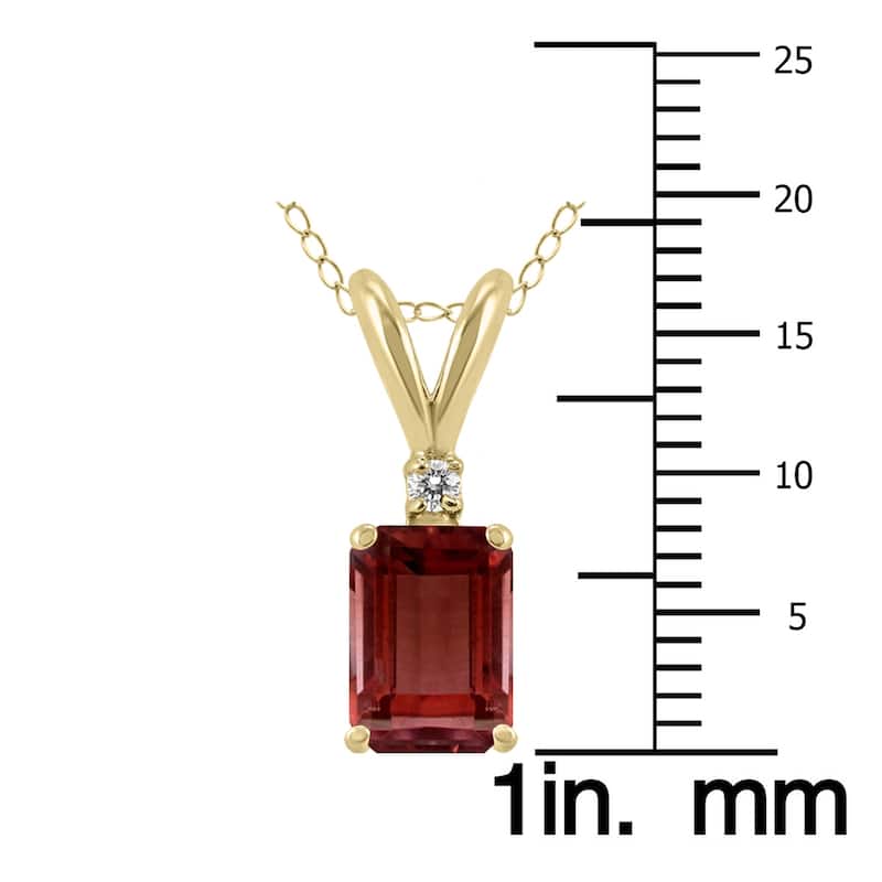 Marquee 14K Yellow Gold 8x6MM Emerald Shaped Garnet and Diamond Pendant