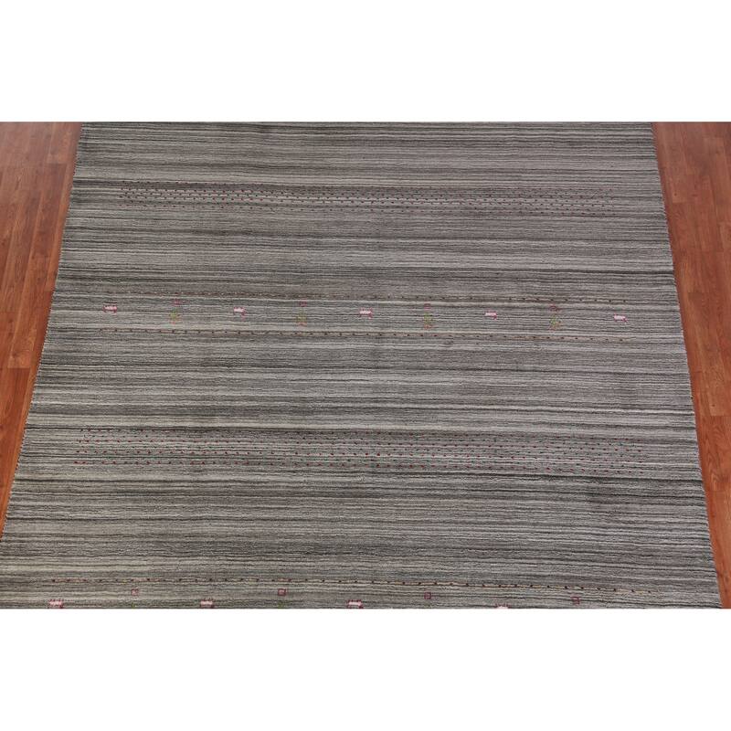 Hand Knotted Oriental 100% Wool Carpet Tribal Tribal Greys & Charcoal Gabbeh Area Rug - 9' 9'' X 8' 2''