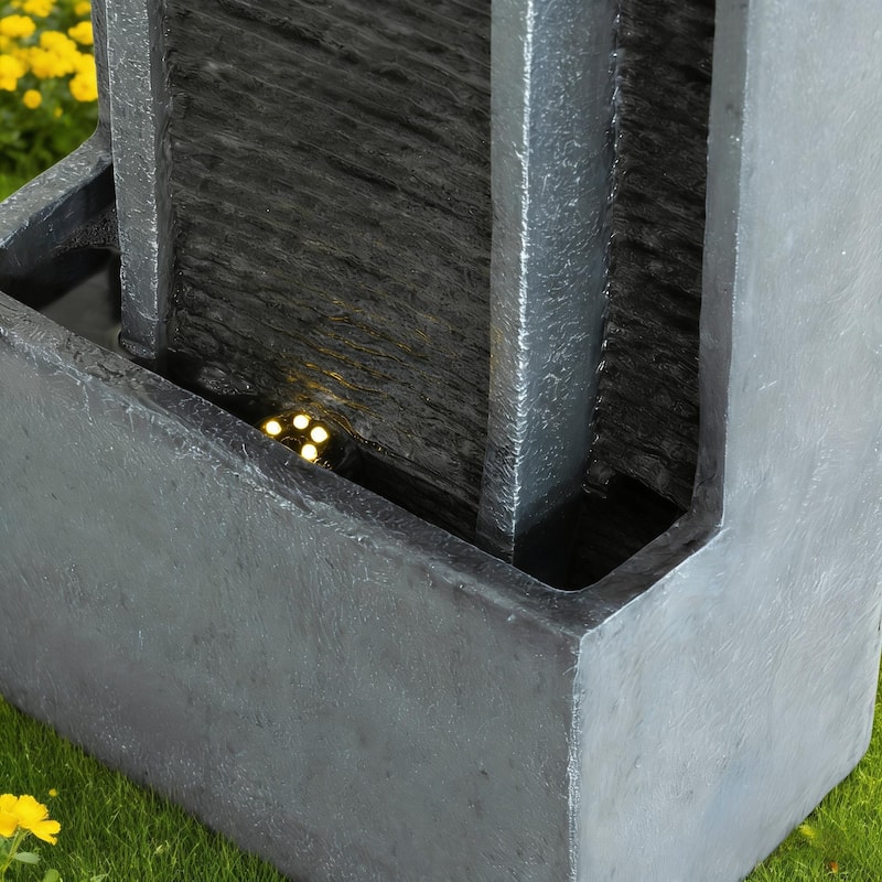 GDFStudio - Modern 40" Outdoor/Indoor Water Fountain with Floor-Standing Curved Cascading Waterfall & LED Lights